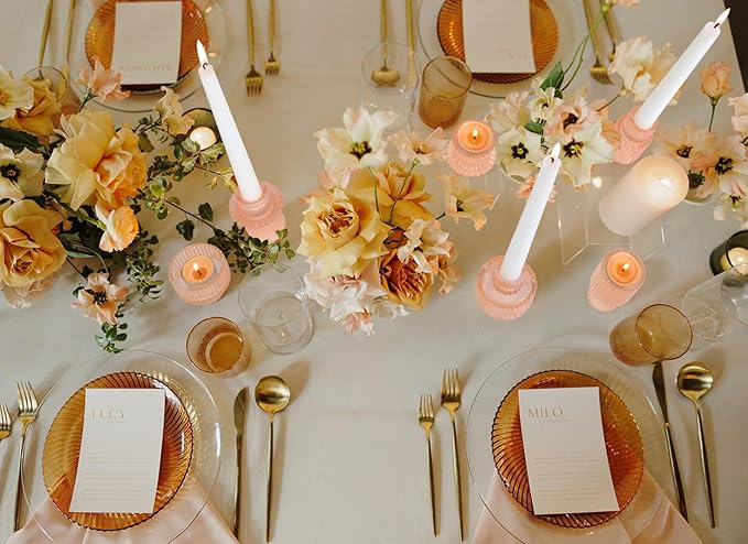 Vixdonos Taper Glass Candlestick Holders Tealight Candle Holders for Table Centerpieces, Wedding Decor and Dinner Party (3 Pcs, Orange Pink)