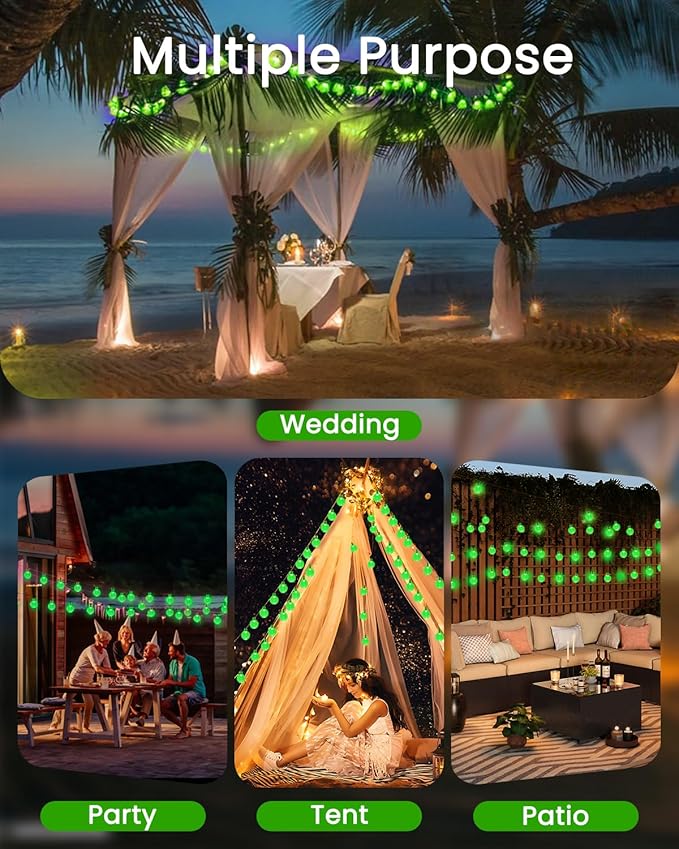 2-Pack 100 LED Green Solar String Lights Outdoor - 64FT Crystal Globe Waterproof Solar Powered Lights for Outside with 8 Lighting Modes for Patio Decorations, Garden, Party, Porch, Wedding, Yard