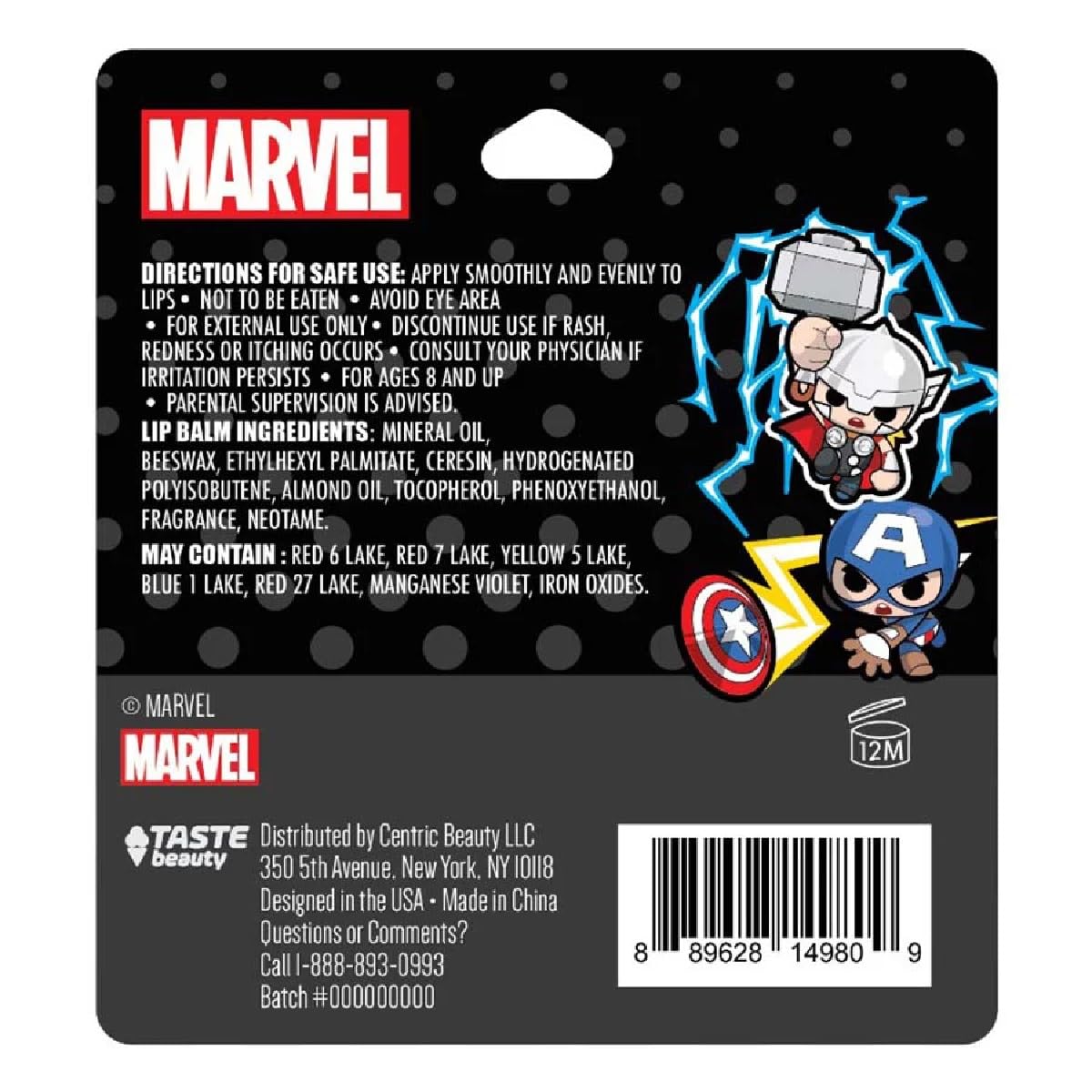 Taste Beauty Marvel Comic Book Themed 3-Piece Variety Pack Flavored Lip Balm