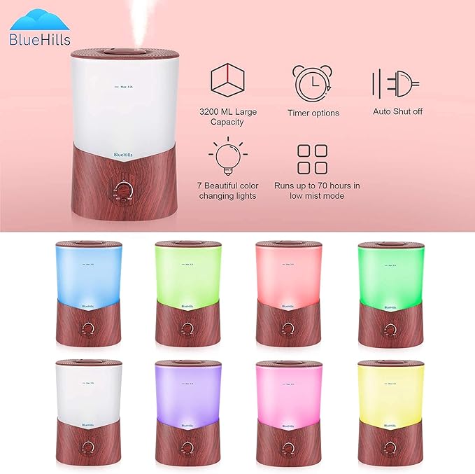 BlueHills Premium Set of Two Large 5000 ML XL and 3000 ML Essential Oil Diffusers Humidifier Combo for Large Room Home with Décor LED Lights Great Gift – Value Pack of White and Dark Wood Grain