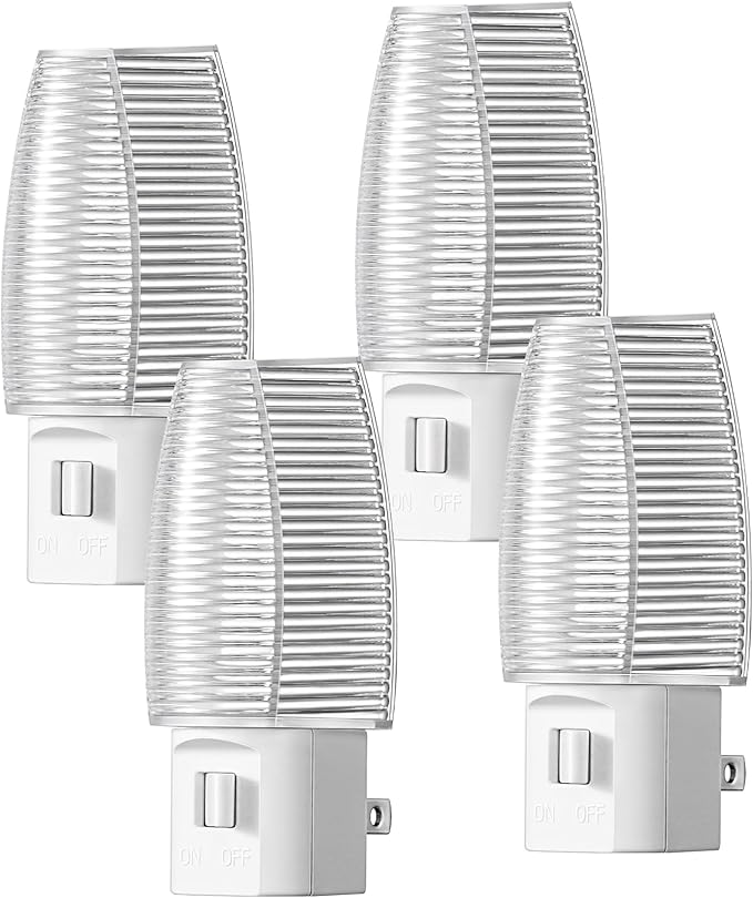 DEWENWILS Plug in Night Light with Switch, Manual ON Off LED Nightlight for Kids, Nursery, Bedroom, Bathroom, Hallway, Stairways, Corridor, Garage, Warm White, UL Listed, 4 Pack