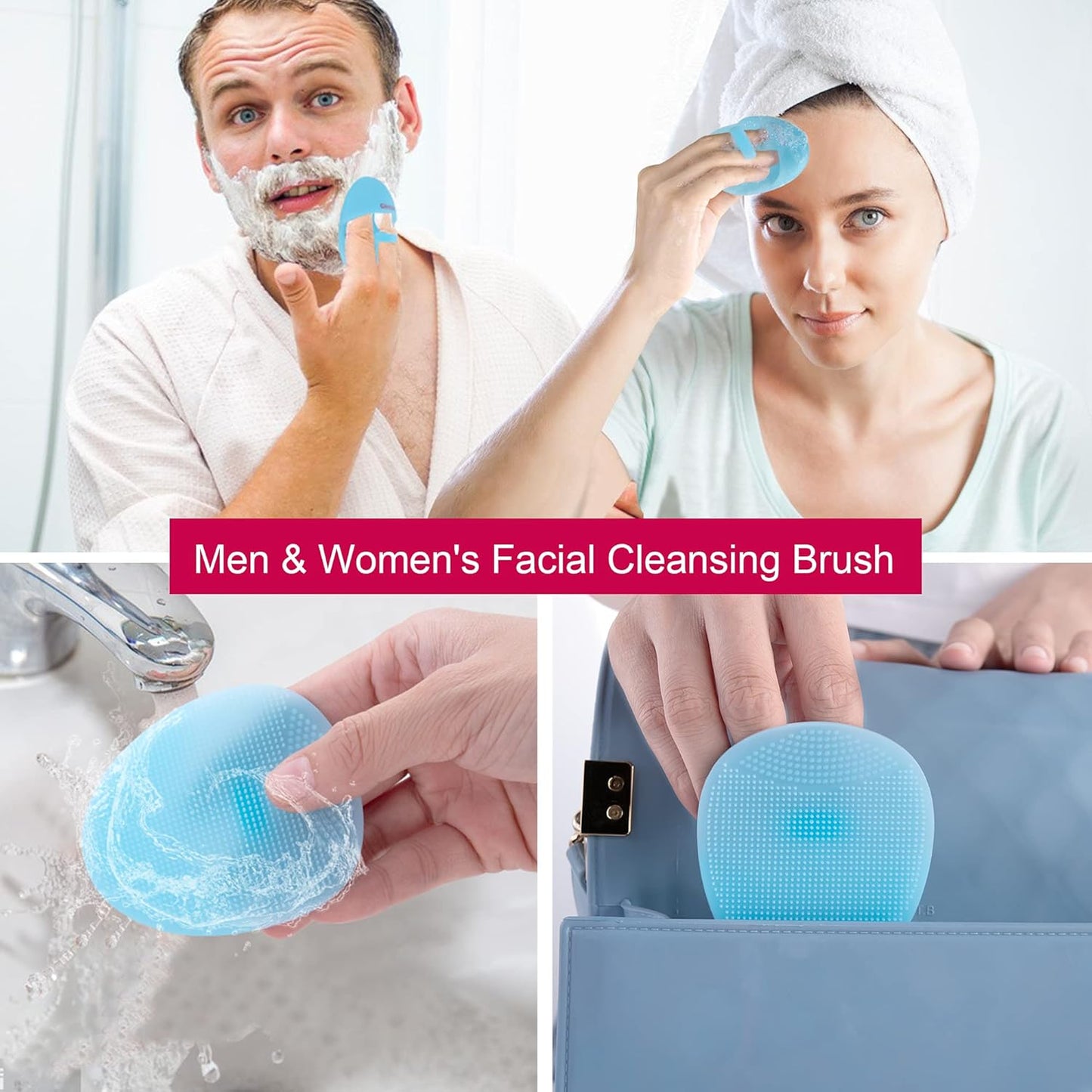 INNERNEED Super Soft Silicone Face Cleanser and Massager Brush Manual Facial Cleansing Scrubber Handheld Wash Pad for Sensitive, Delicate, Dry Skin (Pack of 4)