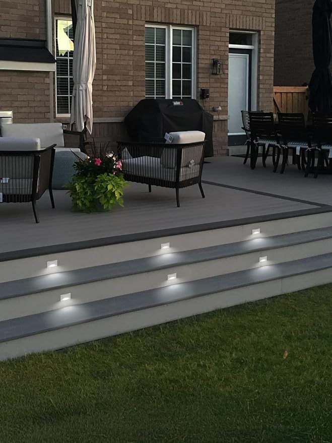 LEONLITE White 5CCT 120V LED Step Lights, 150LM 5%-100% Dimmable Stair Lights Indoor Outdoor IP65 Waterproof, Aluminum Anti-Glare Shell, CRI90 ETL 2700K/3000K/3500K/4000K/5000K, Pack of 6
