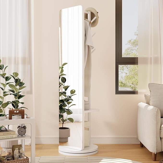 70"x19"Full Length Mirror with Stand,Coat Rack with Mirror,Solid Wood Floor Mirror,Swivel Mirrorfor Bedroom, Living Room, Cloakroom
