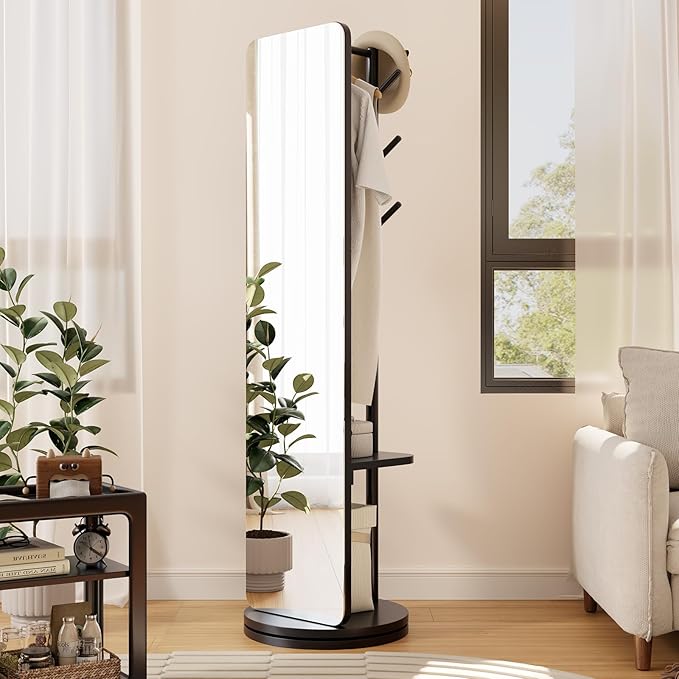 70"x19"Full Length Mirror with Stand,Coat Rack with Mirror,Solid Wood Floor Mirror,Swivel Mirrorfor Bedroom, Living Room, Cloakroom
