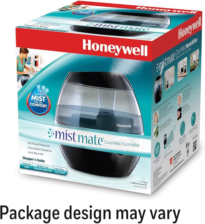 Honeywell HUL520B Mistmate Cool Mist Humidifier Black With Easy Fill Tank & Auto Shut-Off, For Small Room, Bedroom, Baby Room, Office