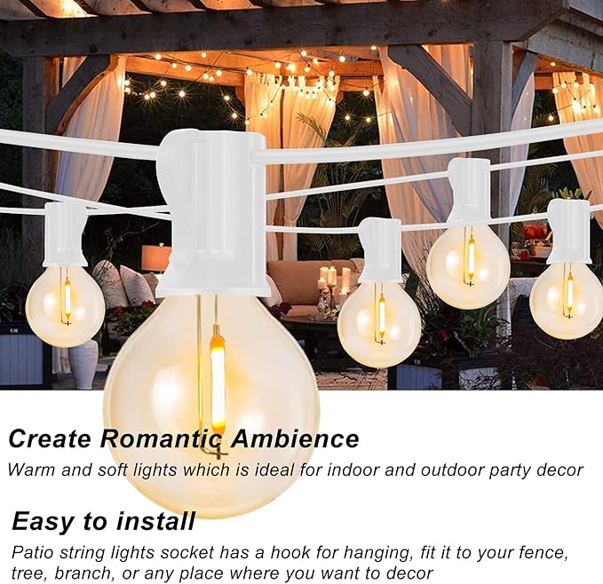 Abeja LED Outdoor String Lights, 50FT G40 Patio String Lights with 52 Dimmable Shatterproof Bulbs, Waterproof Backyard Outdoor Hanging Lights for Backyard, Bistro, Porch, Deck Decor