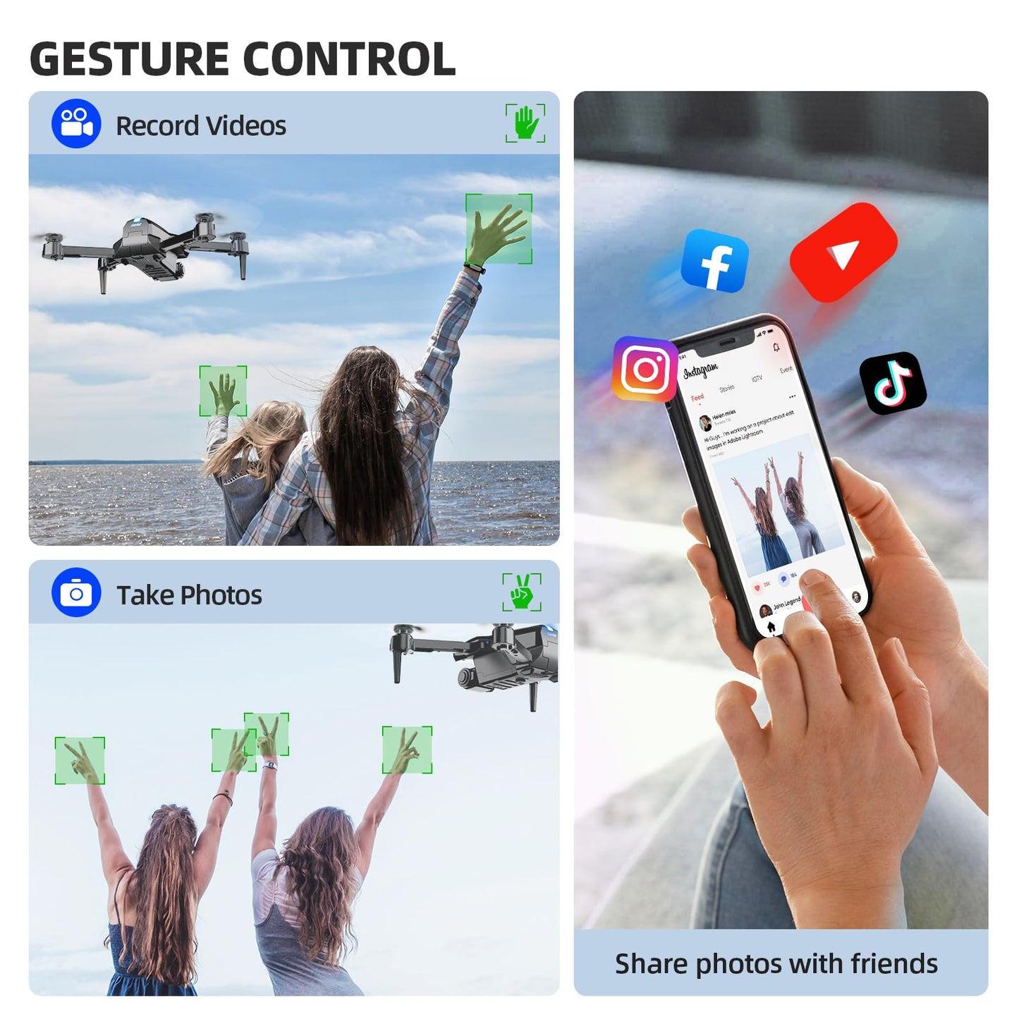 Drone with Camera 1080P HD FPV Foldable Mini Drone for Beginners Kids Adults, Drone with One Key Take Off/Landing, Gesture Selfie, Altitude Hold, 3D Flip, Easy to Fly, 2 Batteries, Toys for Boys Girls