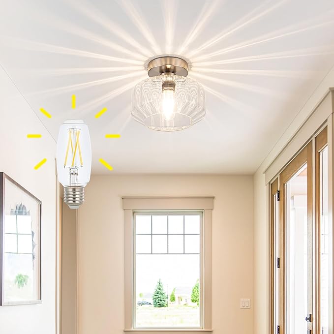 Tbaoinal Semi Flush Mount Ceiling Light with Diamond Glass Shade, 36-Faceted Panels Create Starburst Effect, 1200LM LED Bulb Included Brushed Nickel Ideal for Hallway Entryway Kitchen Bathroom