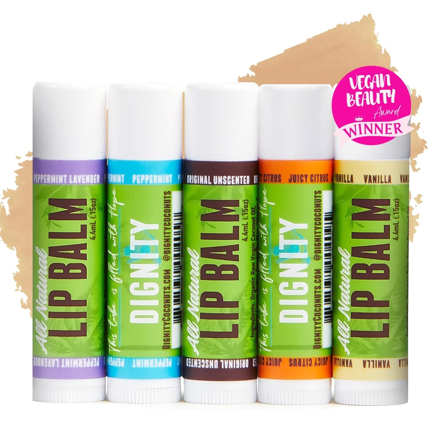 Moisturizing Lip Balm â Soothing & Fragrance-Free, Pack of 5 - Vegan w/Nourishing Coconut Oil, Cocoa Butter & Essential Oils â 4.4ml (0.15oz) Each â Lip Care Set