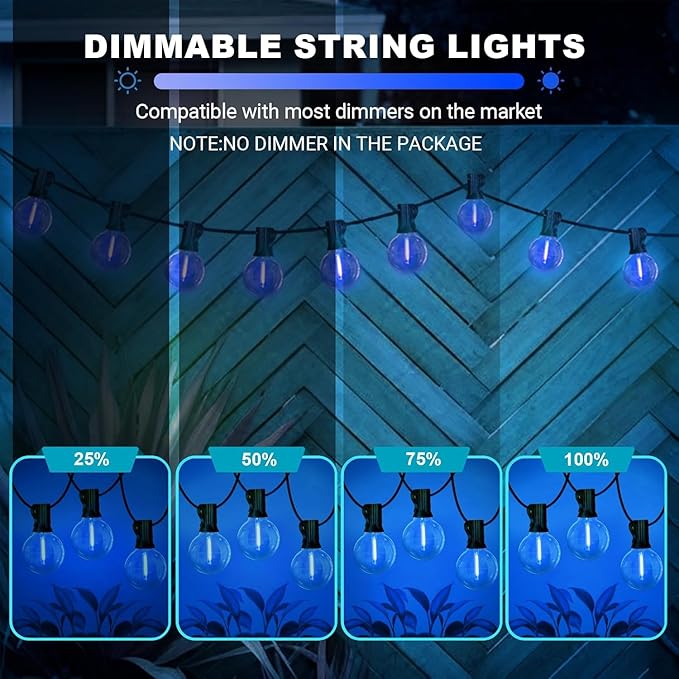 LAMPHOME 2PACK LED Outdoor String Lights, 26ft Patio Lights with 12+1 Edison Shatterproof Bulbs(1 Spare), UL Waterproof Connectable Dimmable Outside Lights for Backyard Porch Deck Garden Decor, Blue