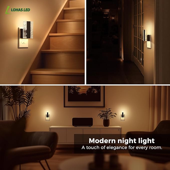 L LOHAS LED Night Light Plug into Wall, 0-100LM Dimmable Night Light with Dusk to Dawn Sensor, Decorative Plug in Night Lights for Bathroom, Hallway, Bedroom, Stairway, 1 Pack