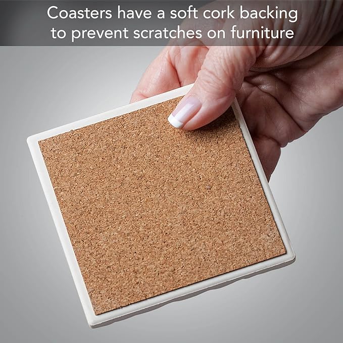 Thirstystone Harvest Field 4 Pack Assorted Tumbled Tile Stone Coasters with Protective Cork Backing 4" Square Manufactured in The USA