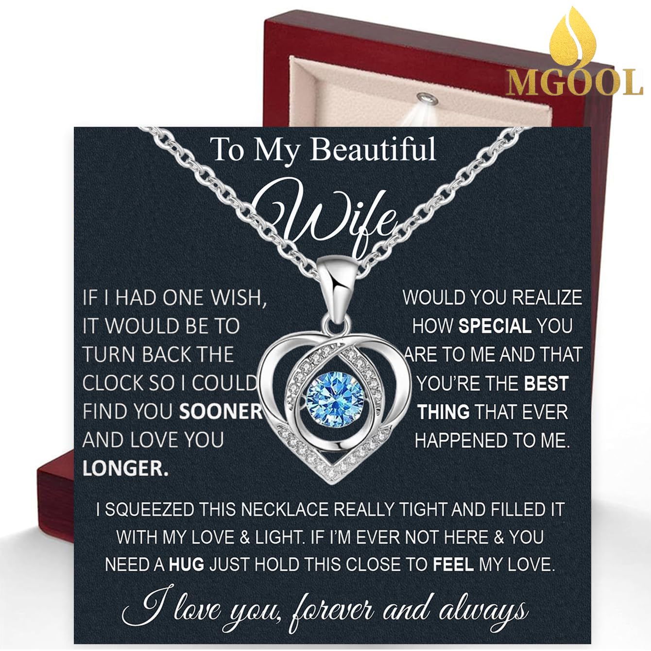 Wife Necklace From Husband To My Wife Necklace Soulmate Necklace For Women Future Wife Jewelry Birthday Gifts For Girlfriend Message Card and LED Box (Heart 03B-Wife Wooden LED Box, 925 Sterling Silver)