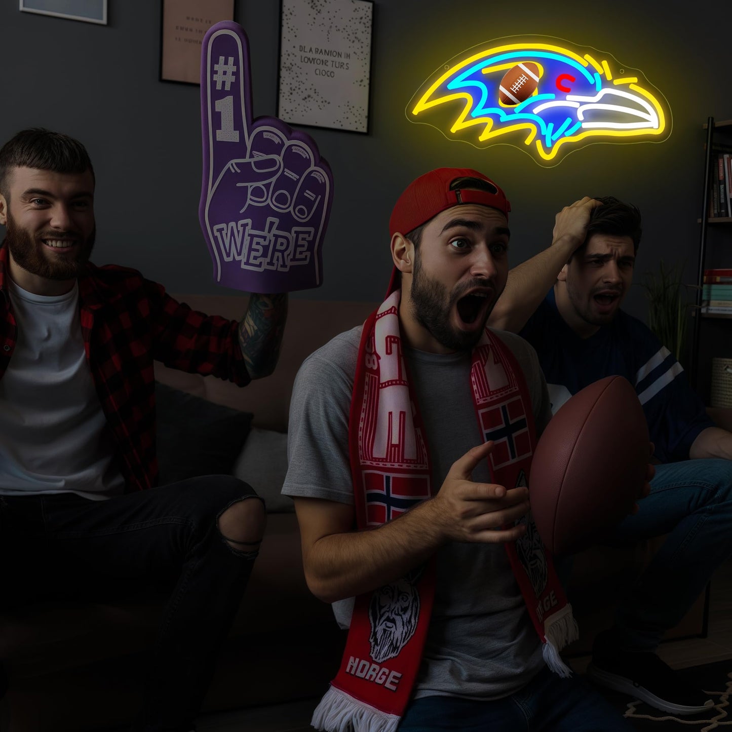 Football Neon Sign for Wall Decor - Team Merch Neon Acrylic USB Powered LED Wall Art Decor, Light Up Sign Dimmable, for Man Cave Game Room Bedroom Bar Club Party Fans 15.98" × 8.03"""