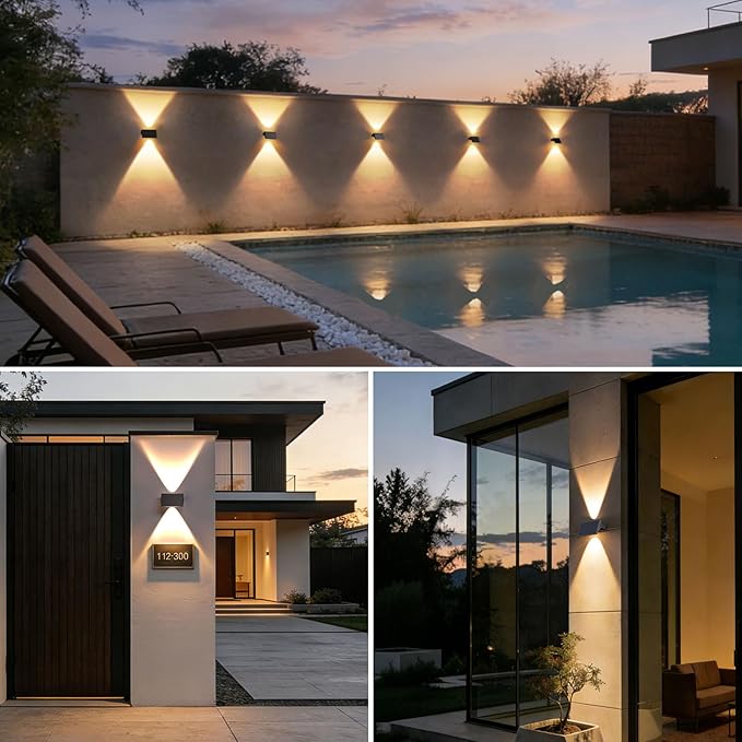Solar Fence Lights Outdoor, 6-Pack Fence Lights Solar Powered with Up/Down Buttons, IP67 Waterproof for Outside, 120LM Auto Dusk to Dawn for Wall/Patio/Yard/Railing/Deck/Pathway (Warm White)