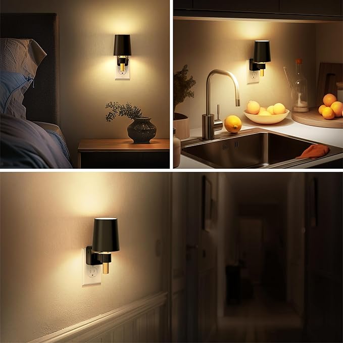 Briignite Night Light, Dimmable Night Lights Plug into Wall, Dusk to Dawn Sensor, Soft White 3000K, 0-100LM, Plug in NightLight, Vintage Night Light Compact for Hallway Bedroom Stairway