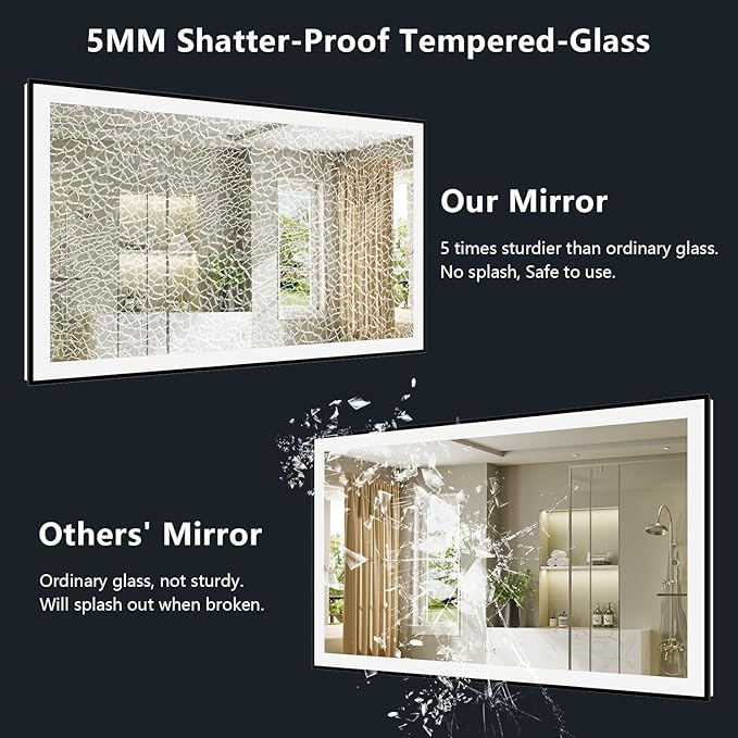 96x36 Inch LED Bathroom Mirror with Lights (Front Lit and Backlit) Black Framed Lighted Vanity Mirror for Bathroom Wall Dimmable Anti-Fog Memory Tempered Glass Horizontal/Vertical