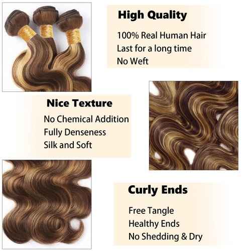 Fabimiya Water Wave P4/27 Human Hair Bundles 18 20 22 Inch Unprocessed Brazilian Virgin Hair Bundles P4/27 Human Hair Quick 11A Weave Hair Extension