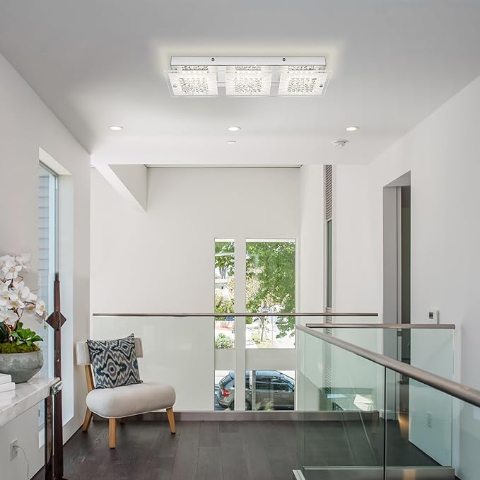Crystal Ceiling Light Flush Mount Rectangle Ceiling Light Fxiture Modern Hallway Light LED Dimmable 4000K for Kitchen, Bathroom, Bedroom, 18W