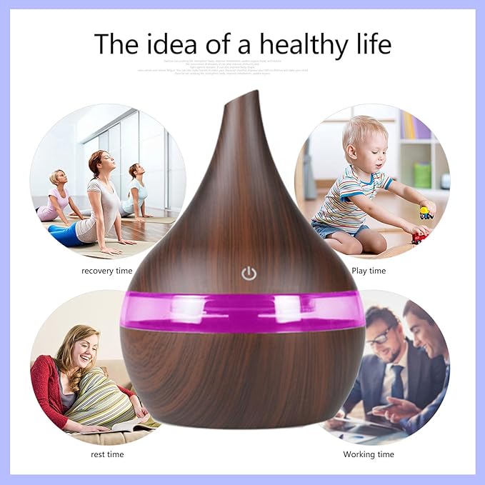 300ml Cool Mist Humidifier, 10-20H Runtime Ultra-Quiet 24dB Bedroom Humidifier with 7 Color Lights & 2 Mist Modes, Auto Shut-Off, Small Space Humidifiers for Baby Nursery Home Office (Brown)