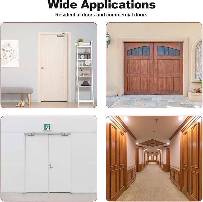 Automatic Door Closer for Home with Hold Open Function, Adjustable Speed Hydraulic Door Closer for Residential and Commercial Use, Silver, Medium