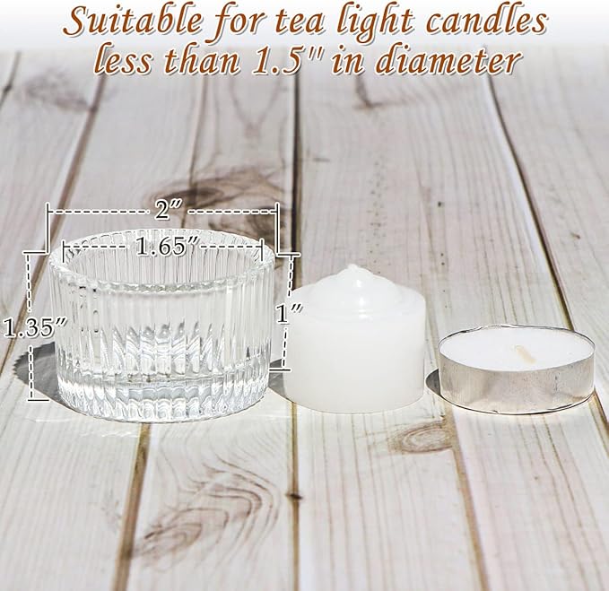 Tealight Candle Holder Set of 12, Clear Small Votive Candle Holders for Table Centerpiece, Glass Tea Light Candles Holder for Party&Home, Wedding Decor(2''Dia*1.4''H)