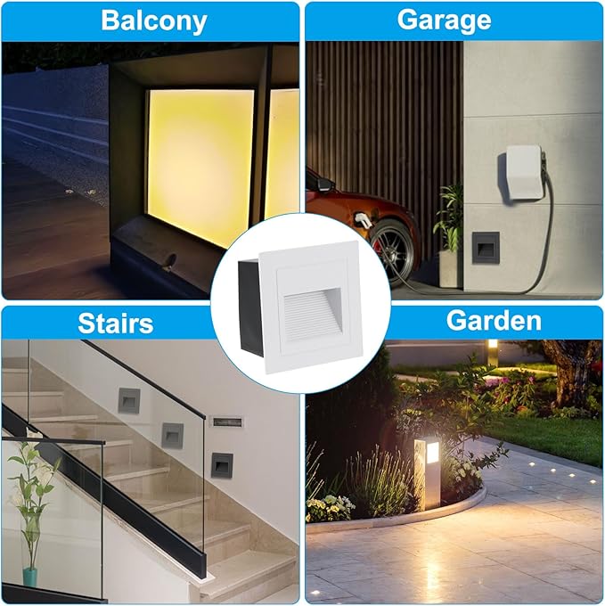 PATIKIL 4000K LED Step Light, 4 Pack 3W 120V Recessed Stair Light Aluminum Waterproof 105lm Warm White Stairway Lights Indoor Outdoor, White Shell
