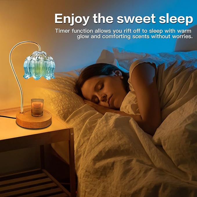 Dimmable Flower Candle Warmer Lamp, Blue Candle Warmer with Timer & 4Bulbs, Womens Gifts for Christmas Birthday, Unique Home Decor for Bedroom Living Room Decor Aesthetic