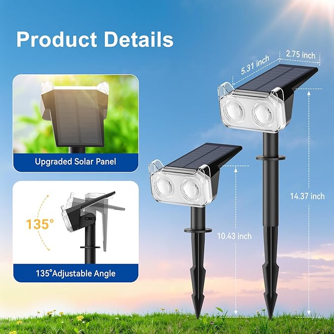 LETMY New Upgrade Solar Spot Lights Outdoor Waterproof with Bigger LED, 6 Pack Auto ON/Off Solar Lights Outdoor, 2-in-1 Wall Lights & 2 Modes Landscape Spotlights for Tree Yard Pathway Garden Decor