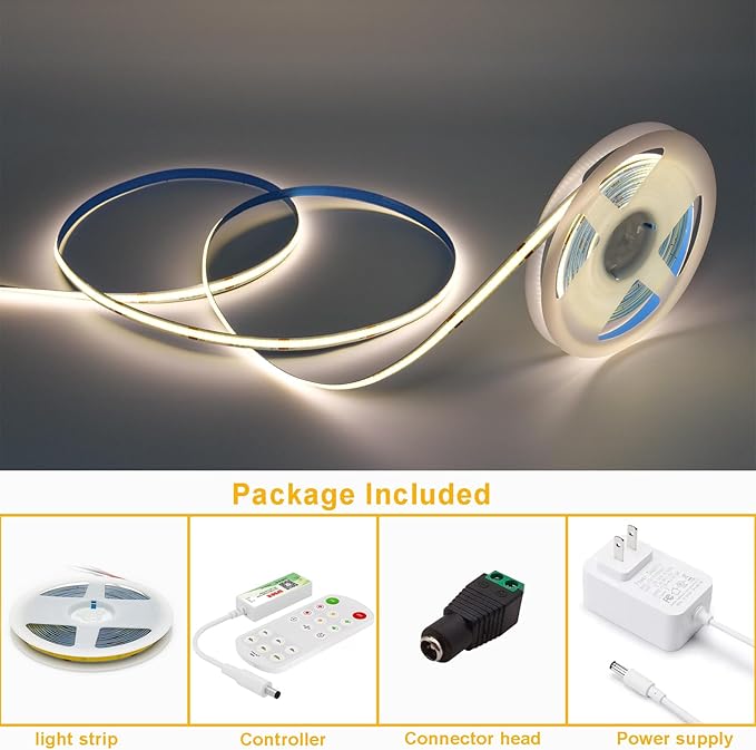 White COB LED Strip Light 16.5ft, 4000K Neutral White Dimmable LED Light Strip, APP & Remote Control, High Density Dotless LED Strip for Room, Living Room, TV Backlight, Under Cabinet, Bed