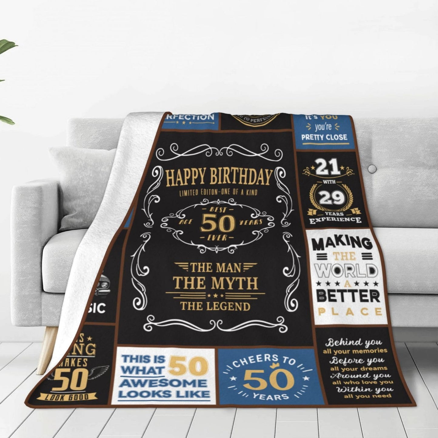 Jieoyfyug 50th Birthday Gifts for Men, 1975 Birthday Gift for Him, 50 Year Old Flannel Throw Blanket 50"x60", Christmas Fathers Day Blanket for Dad Papa Grandpa