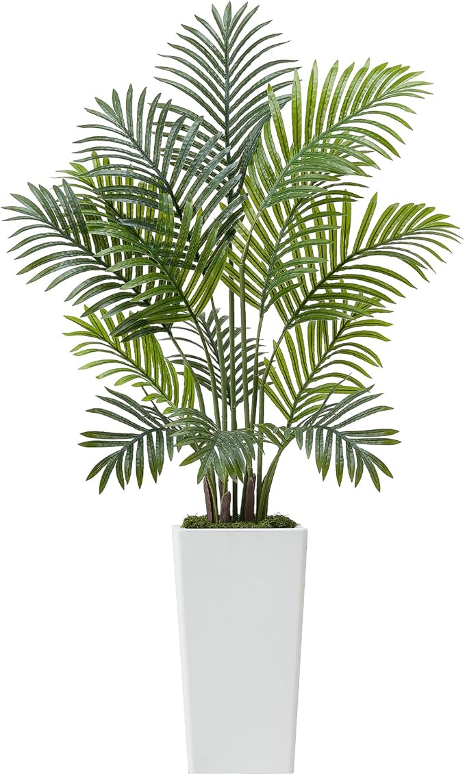 VEVOR Artificial Areca Palms 4 ft, 2 Pack Fake Palm Tropical Plants with White Tall Planter, Faux Floor Silk Plant in Pot, Large Tree for Home Office Living Room Decor House Warming, Indoor Outdoor