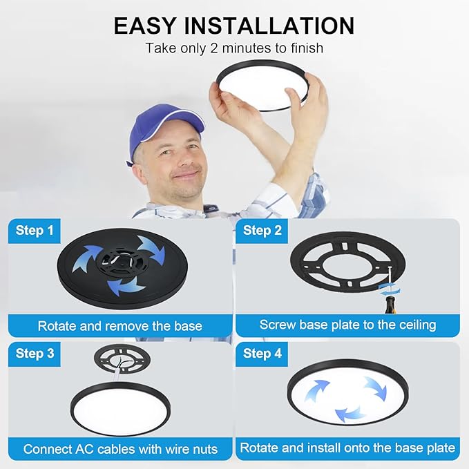 2Pack LED Flush Mount Ceiling Light: 12 inch Super Slim Dimmable & 5CCT (2700-6000K) Kitchen Lighting Fixtures Ceiling - 24W Black Low Profile Ceiling Lamp for Bedroom Garage Hallway
