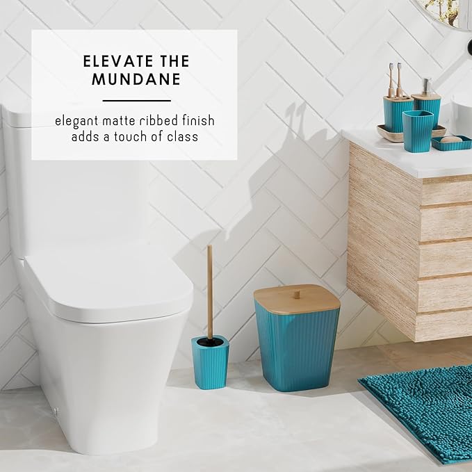 Clara Clark Bathroom Set - Teal Bathroom Accessories Set, 6PC Bathroom Accessory Set, Bathroom Sets with Bathroom Rugs, Toilet Brush, Trash Can & Soap Dispenser