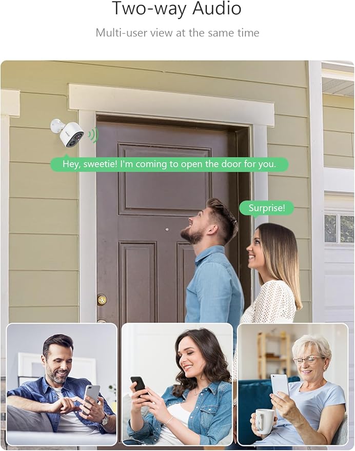 2K Wireless Security Cameras - Outdoor WiFi Security Cameras Color Night Vision, AI/PIR Detection, 2-Way Talk, Cloud/SD, Weatherproof, Battery Powered Outdoor Cameras (White-2)