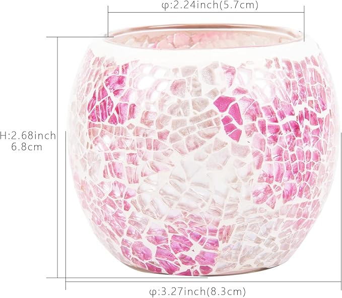 Rancco Glass Votive Candle Holder for Tealight, Romantic Mosaic Cracked Candle Holder, Candle Lamp Aromatherapy Candlescape Bowl for Valentine's Thanksgiving, Christmas Table Centerpiece, Party Decor