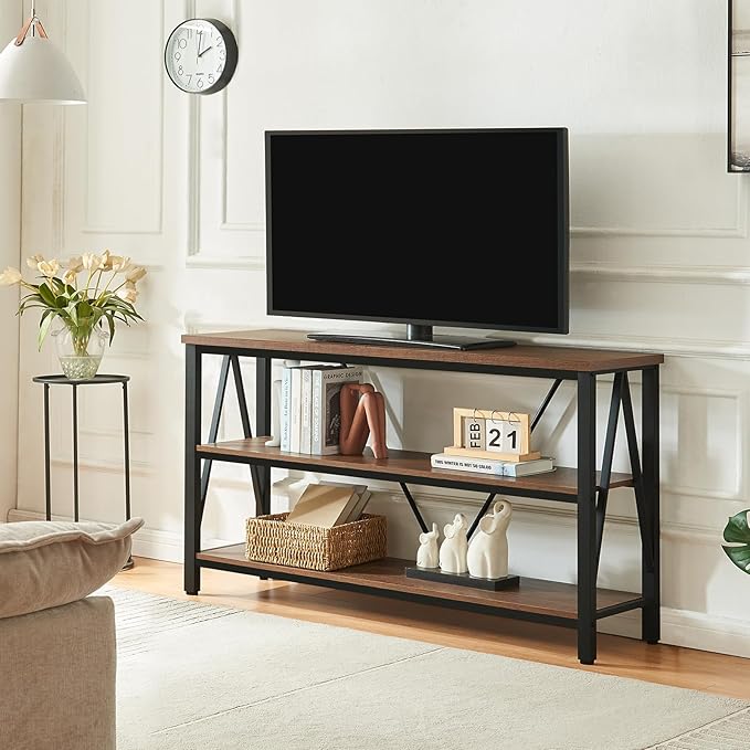 HOMISSUE Entryway Console Table, Rustic Couch with Wide Storage, Industrial Sofa Tables with 3-Tier Open Shelves, Entryway Table for Living Room, Hallway, Brown, 55 Inch