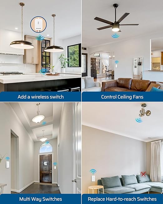 DEWENWILS Wireless Light Switch Kit - No Wiring, 15A High Power, No Wiring, 100FT RF Range, 3 Way Remote Control Wall Switches for Lamps, Ceiling Lights, Fans, 1 Transmitter+1 Receiver