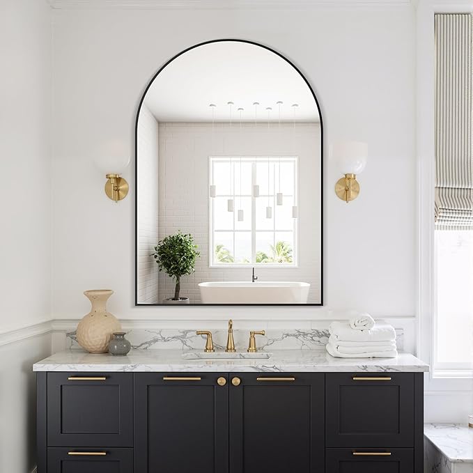 Delma Arched Bathroom Mirror, 28"x40" Wall Mounted Vanity Mirror for Bedroom, Living Room and Entryway, Black