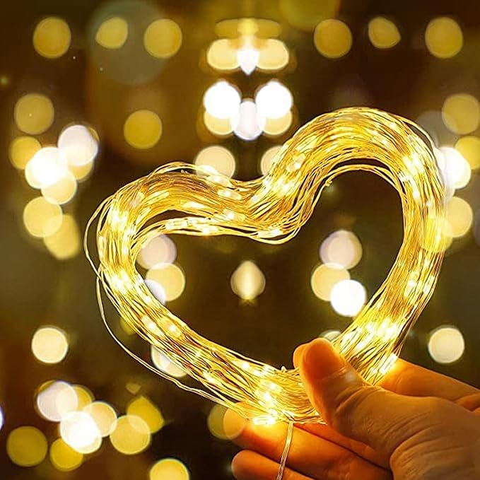 LAMPHOME 100 LED 33FT Fairy Lights Battery Operated with Remote, Twinkle Fairy Lights Multi-Functions &Timer Starry String Lights for Indoor Outdoor Christmas Wedding Home Decor, Warm White