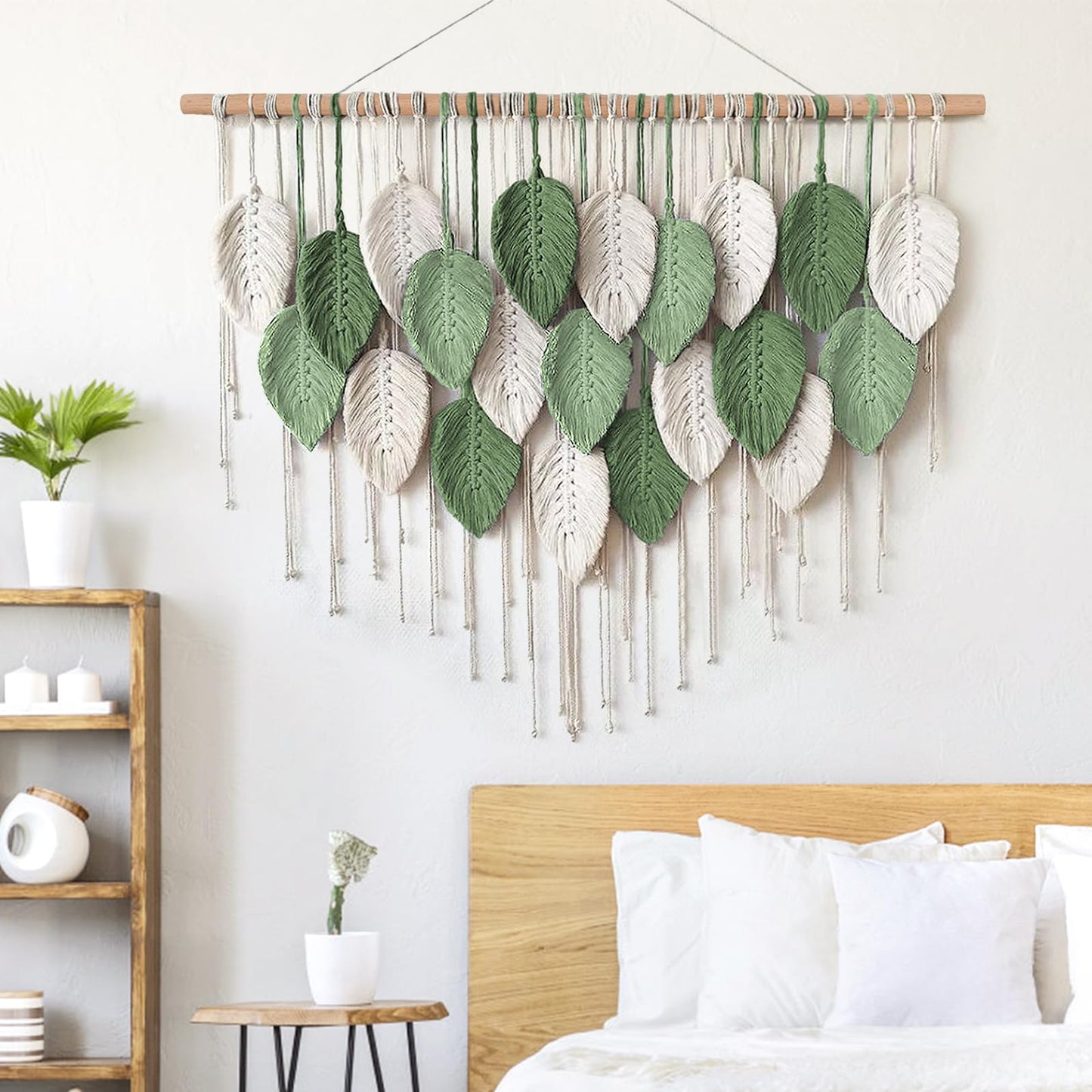 Weldomcor Large Macrame Wall Hanging, Boho Leaves Macrame Tapestry Wall Decor Handmade Woven Hanging Decor Chic Bohemian Wall Art Home Decoration for Bedroom Living Room Nursery Office 39"W x 29.5""L"