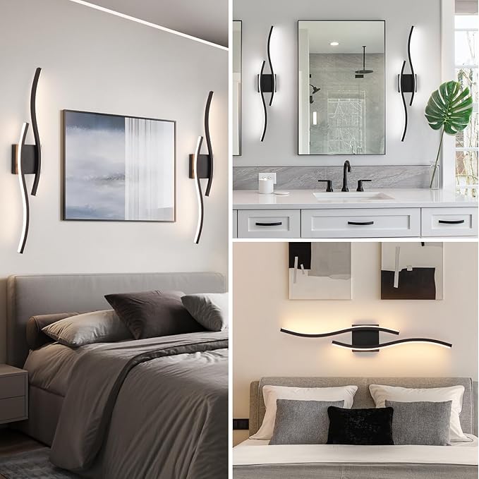 Modern Black Wall Sconce, 5CCT Dimmable Indoor Led Wall Sconce Lighting, Hardwire Black Led Wall Lamps for Living Room Bedroom Bathroom Hallway, Indoor Wall Decor Bedside Wall Lamp, 31.5Inch