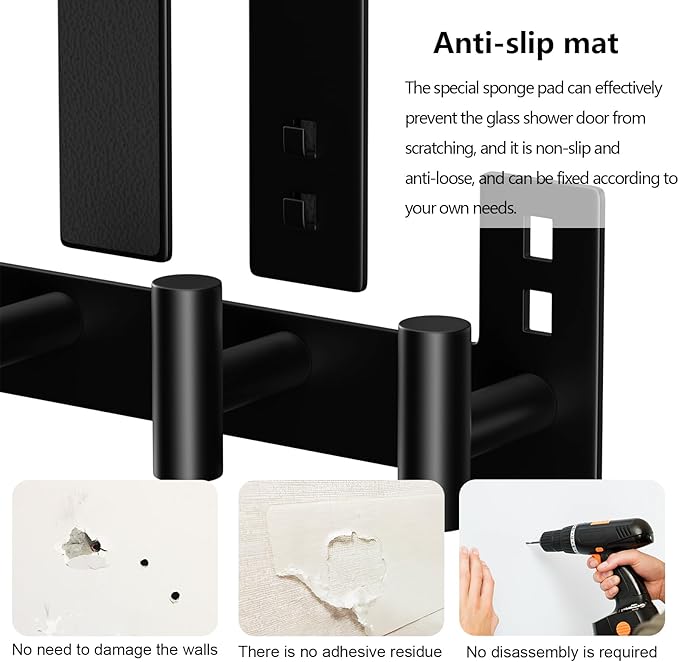 PMMASTO Over The Door Hooks, Fits 1-3/4" Thick Door No Drill Hooks for Closet Bathroom Bedroom Organization, Hanger for Coat Towel Robe (Black, 3 T-Hooks)