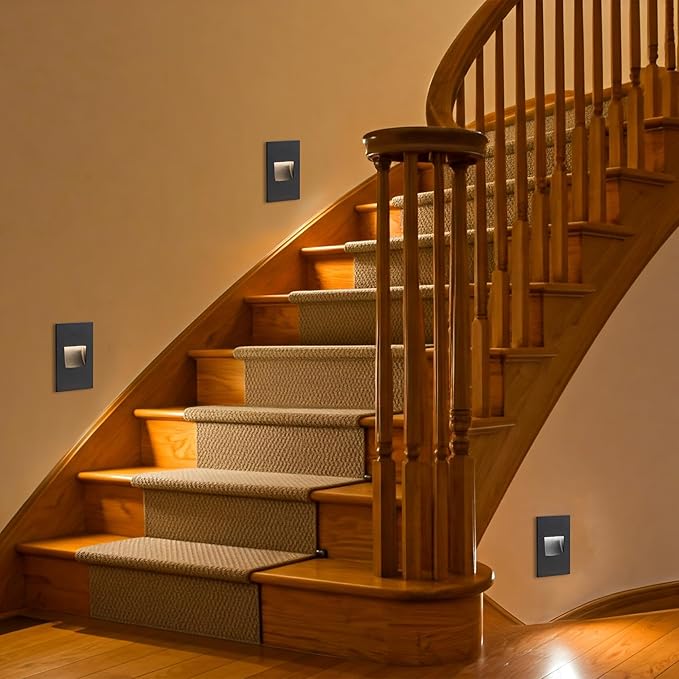 FTL Stair Lights Indoor LED Outdoor Step Lights, 12V Low Voltage 3000K/4000K/5000K Color Changing 3.5W 150LM Stairway Lighting, Waterproof Vertical Deck Step Lights Black Aluminum, 6-Pack
