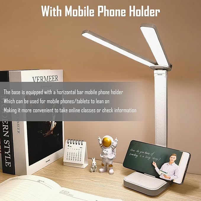 LED Double Head Desk Lamp, Rechargeable Portable Table Lamp, Adjustable Light Color and Brightness, USB Powered, LED Light for Work, Reading, Emergency (White)
