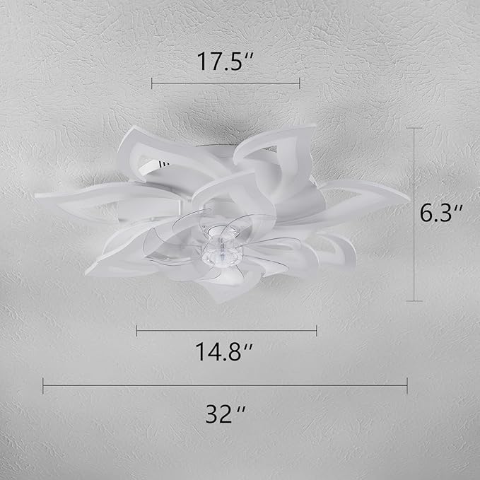 Modern Ceiling Fan with Light and Remote, Low Profile Ceiling Fans with Lights, 32 Inch Flush Mount Ceiling Fan with 3 Light Color 6 Speeds, Fandelier Ceiling Fan for Living Room, Dining Room