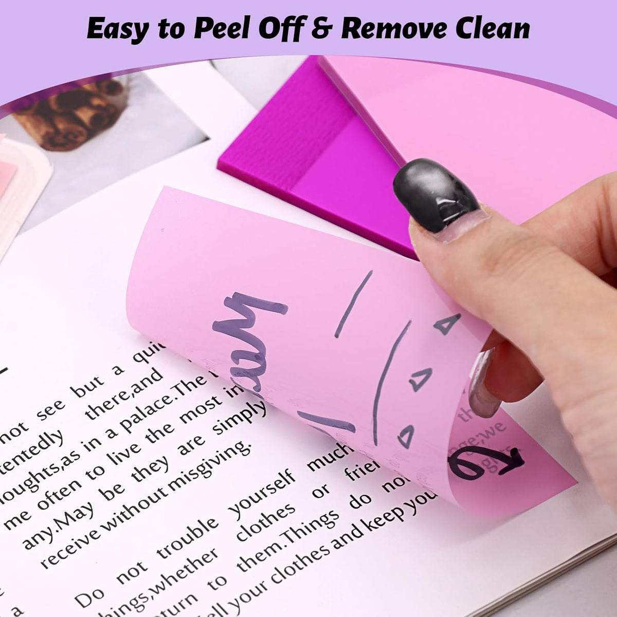 SYMDROMIA Transparent Sticky Notes, 3"x3" Clear Post Translucent Sticky Notes with See Through Self-Adhesive Sticky Pads for Office School College Supplies, 800 Sheets Lavender Purple