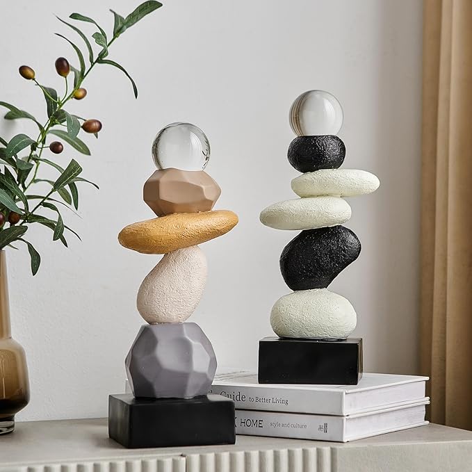 Modern Statue for Living Room Table Decor, Resin Stone Sculpture for Coffee Table Decorations, Colorful Sculptures Home Décor Accents for Shelf Bookshelf, Gifts for Good Luck, Health, Strength