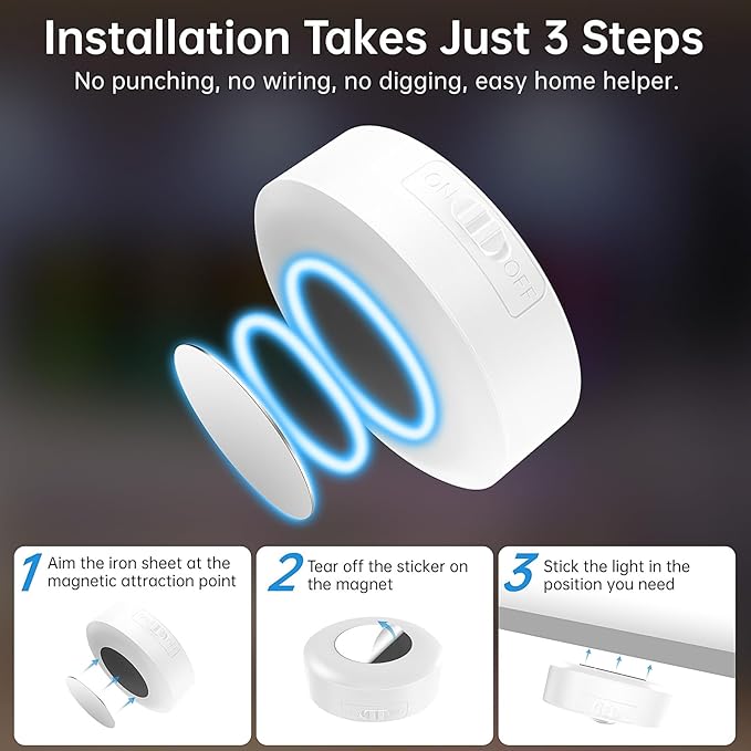 6 Pack Under Cabinet Lighting,Puck Lights with Remote,1200mAh Battery Operated Wireless Cloest Light,Under Counter Lights for Kitchen,Shelf,Hallway